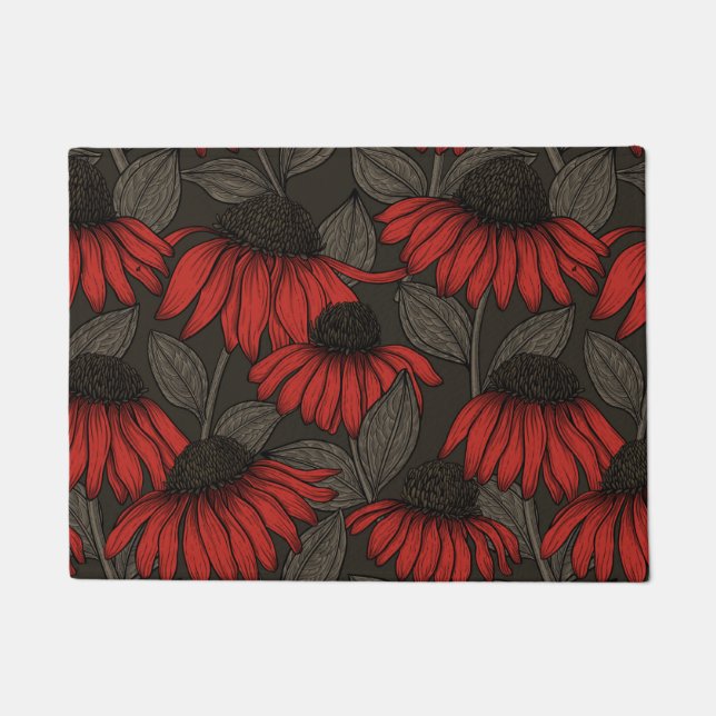 Red coneflowers on brown doormat (Front)