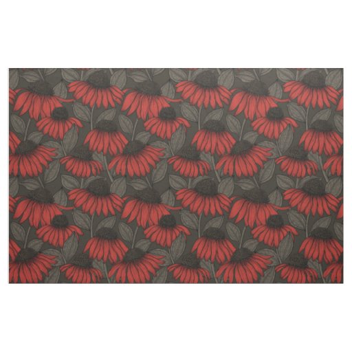 Red coneflowers on brown fabric
