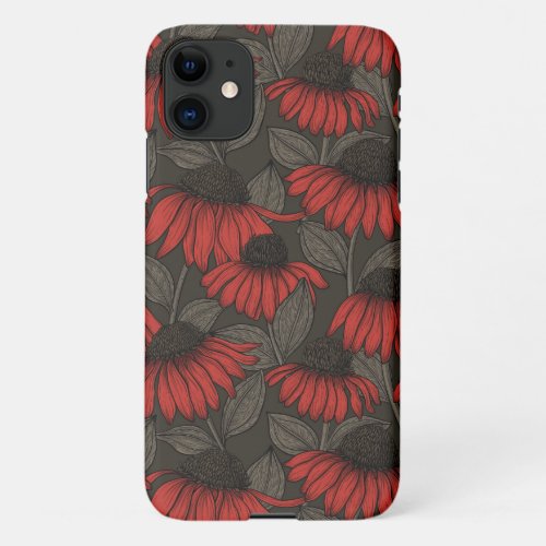 Red coneflowers on brown iPhone 11 case