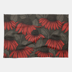 Red coneflowers on brown kitchen towel