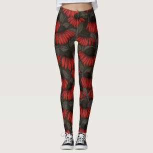 Red coneflowers on brown leggings