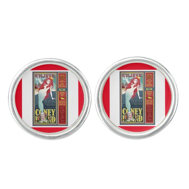 red coney island  mermaids cufflinks (Front)