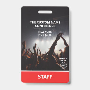 Red Conference Staff Access Pass QR Code Custom Badge
