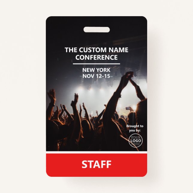 Red Conference Staff Access Pass QR Code Custom Badge (Front)