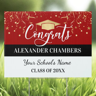 Red Confetti Graduation Yard Sign