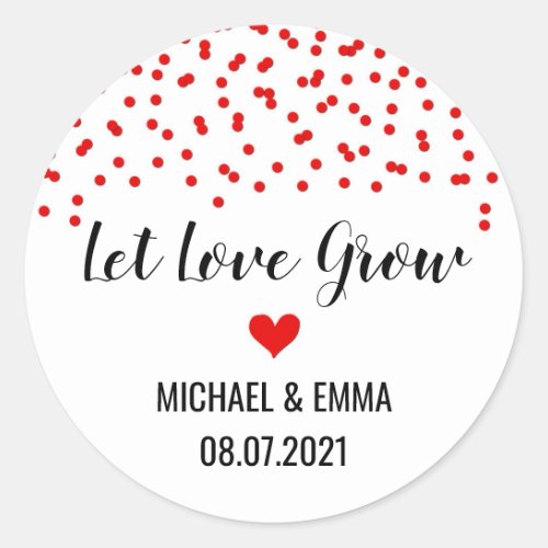 Red Confetti Heart Let Love Grow Classic Round Sticker