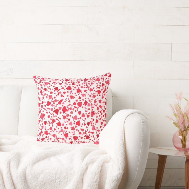 Red Confetti Hearts Pattern 20in Throw Pillow (Couch)