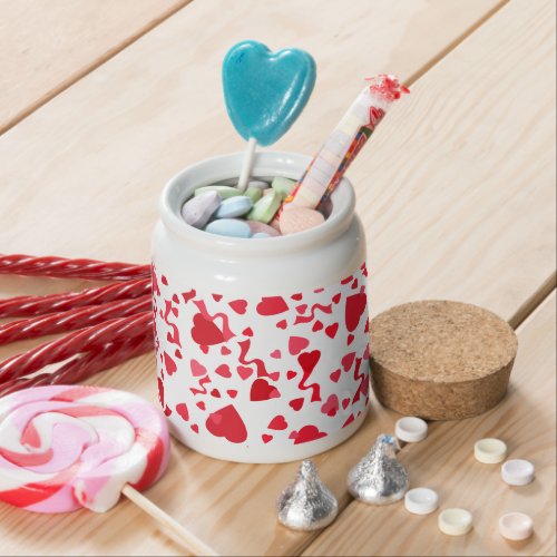 Red Confetti Hearts Pattern Candy Jar