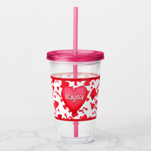 Red Confetti Hearts Pattern Personalized Acrylic Tumbler