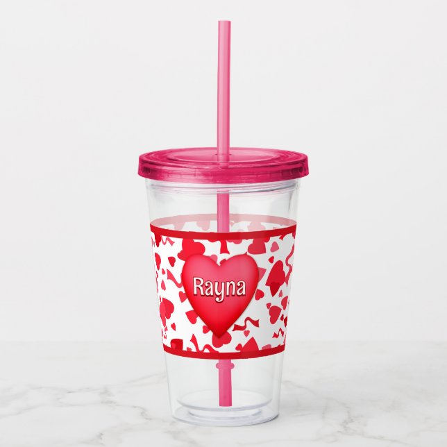 Red Confetti Hearts Pattern Personalized Acrylic Tumbler (Front)