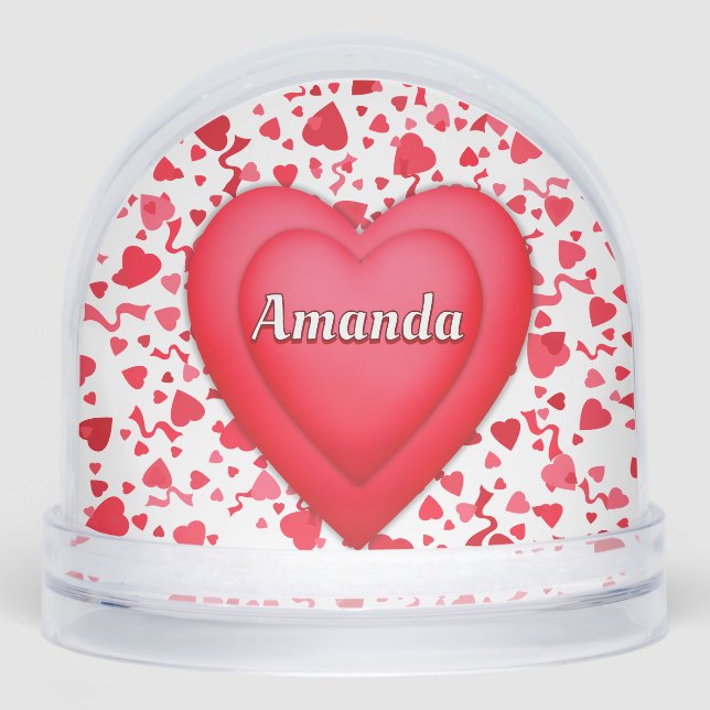 Red Confetti Hearts Personalized Snow Globe (Front)