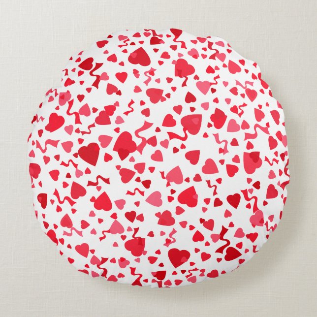 Red Confetti Hearts  Round Pillow (Front)