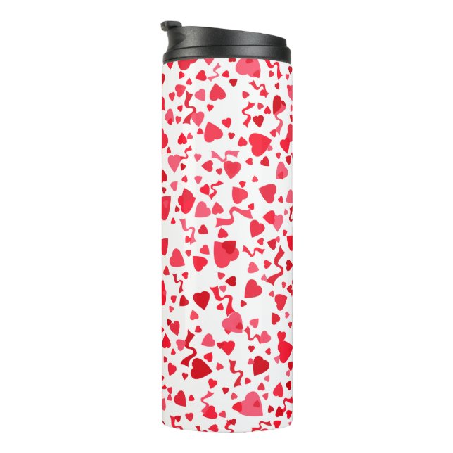 Red Confetti Hearts  Thermal Tumbler (Rotated Right)