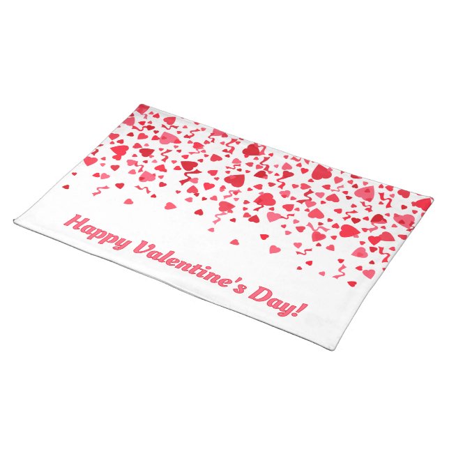  Red Confetti Hearts Valentine's Day Cloth Placemat (On Table)