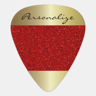 Red Confetti with Gold Accents Personalize Guitar Pick