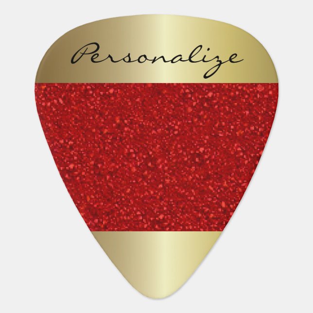 Red Confetti with Gold Accents | Personalize Guitar Pick (Front)