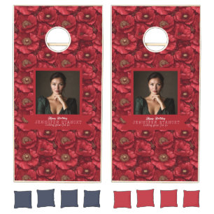 Red Configurable Anemones Aesthetic Flower Party Cornhole Set