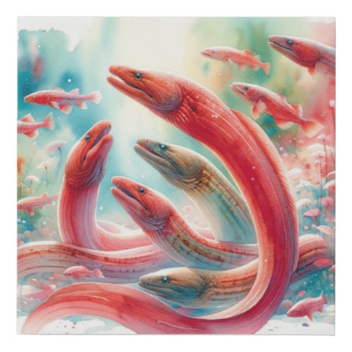 Red Conger Eels 060624AREF105 _ Watercolor Faux Canvas Print