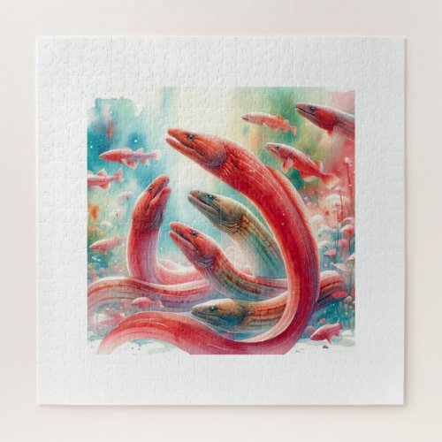 Red Conger Eels 060624AREF105 _ Watercolor Jigsaw Puzzle