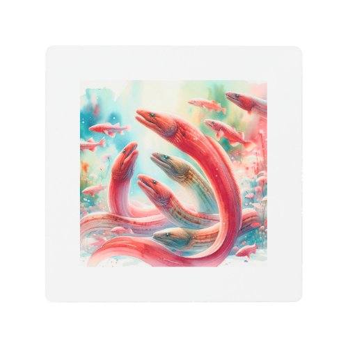 Red Conger Eels 060624AREF105 _ Watercolor Metal Print