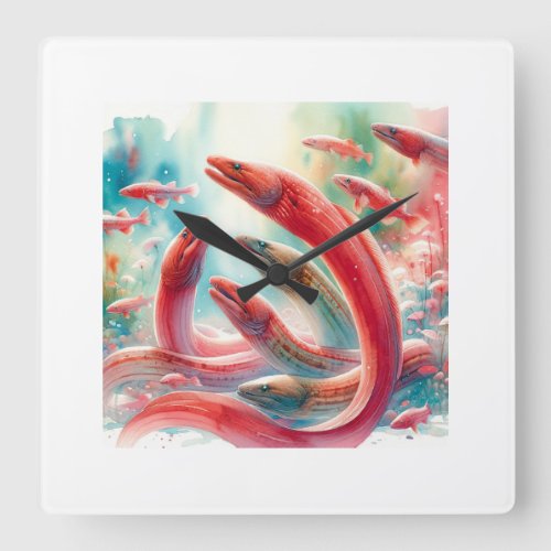 Red Conger Eels 060624AREF105 _ Watercolor Square Wall Clock