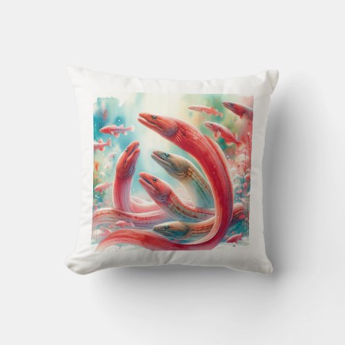 Red Conger Eels 060624AREF105 _ Watercolor Throw Pillow
