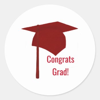 Red Congrats Grad Graduation Cap Tassel Stickers by Cherylsart at Zazzle
