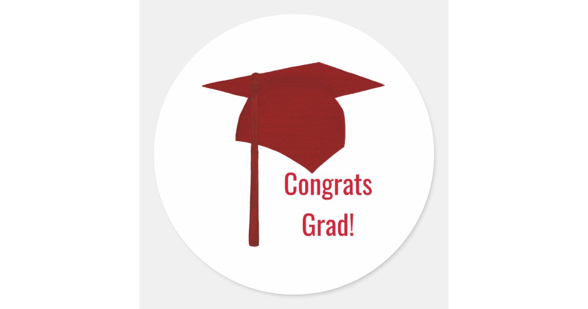 Red Congrats Grad Graduation Cap Tassel Stickers | Zazzle