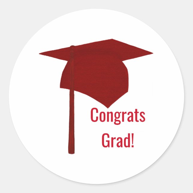 Red Congrats Grad Graduation Cap Tassel Stickers (Front)