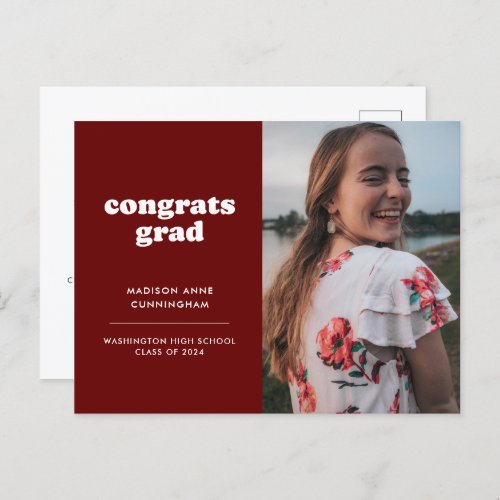 Red Congrats Grad Photo Graduation Invitation Postcard