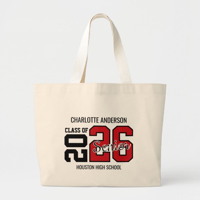Red Congrats Graduation  Large Tote Bag (Front)