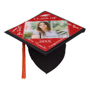 Red Congratulations Grad Class Of 2024 Photo Graduation Cap Topper
