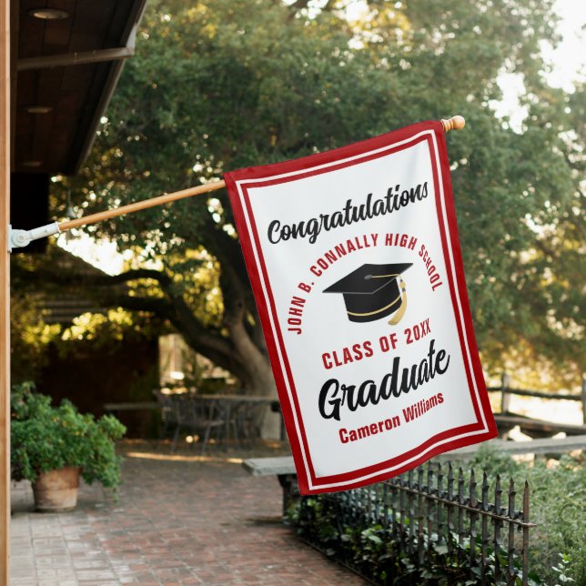 Red Congratulations Graduate Custom Graduation House Flag (In SItu)