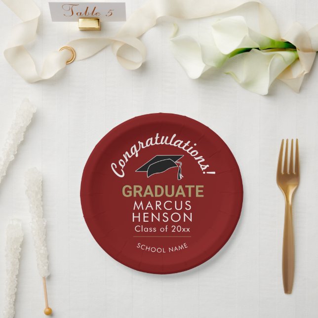 Red Congratulations Graduate Graduation Cap Paper Plates (Wedding)