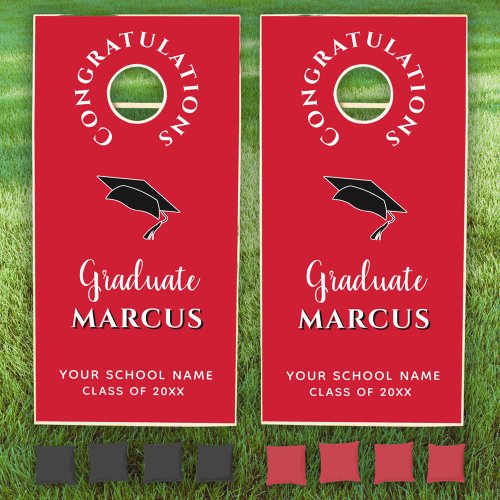 Red Congratulations Graduate Graduation Cornhole Set