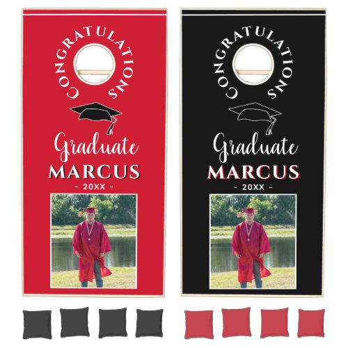 Red Congratulations Graduate Graduation Photo Cornhole Set