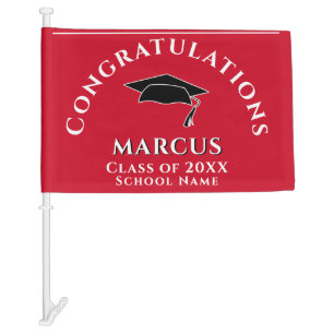 Red Congratulations Graduate Name Graduation Photo Car Flag