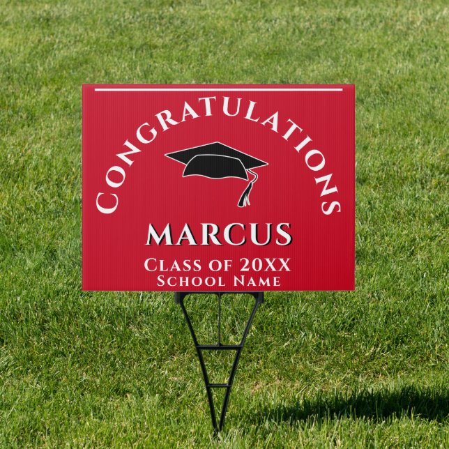 Red Congratulations Graduate Name Graduation Sign (Insitu)