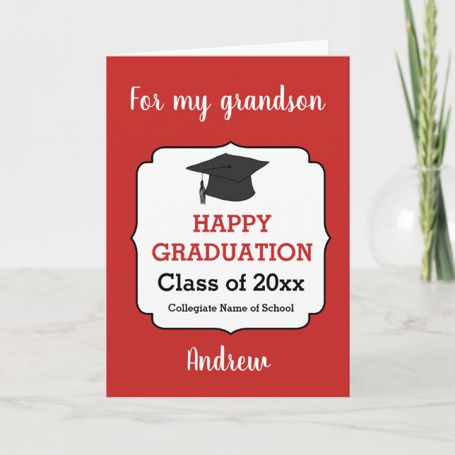 Red Congratulations Grandson Graduation Card (Front)