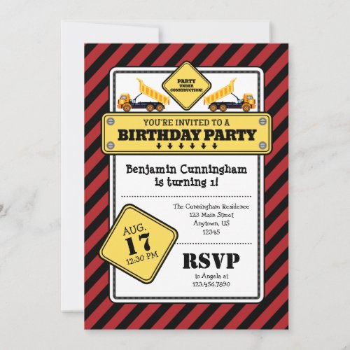 Red Construction Birthday Invitation