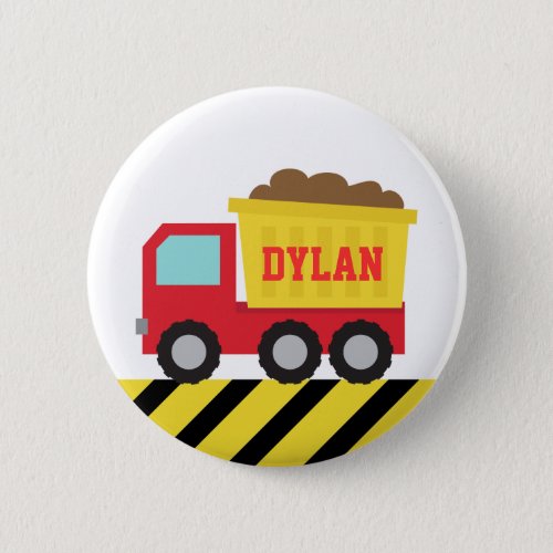 Red Construction Dump Truck Personalized Button