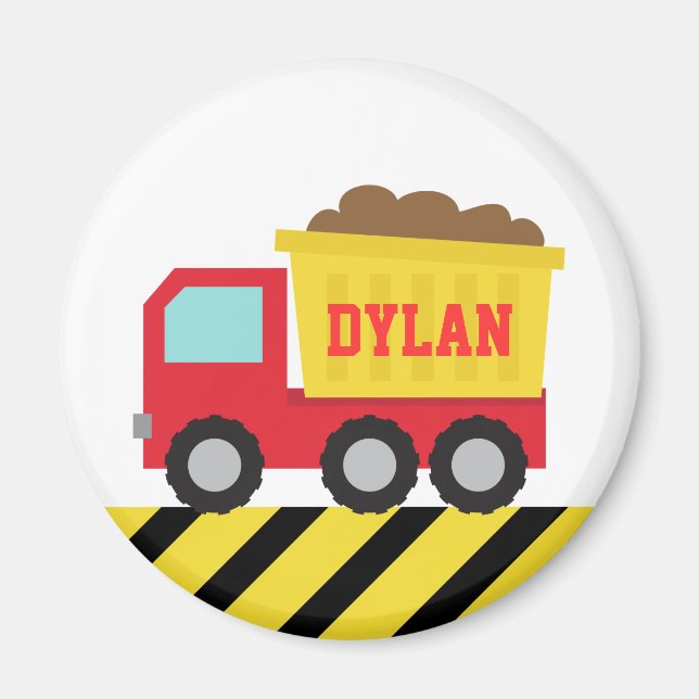 Red Construction Dump Truck Personalized Magnet (Front)