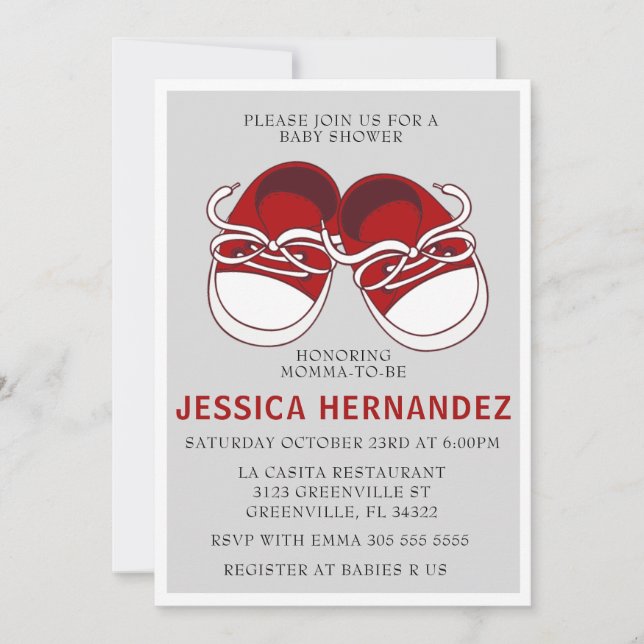 Red Converse Sneaker Shoes Baby Shower Invitation (Front)