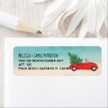 Red Convertible Car   Christmas Tree Beach Scene Label<br><div class="desc">This cute Christmas address label features a cute little red vintage car with a Christmas tree in the back on its way home for a festive holiday celebration. This is our version of the popular vintage red truck with a tree in the snow. The typography is a combination of whimsical...</div>