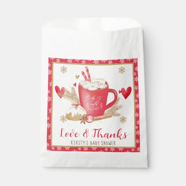 Red Cookies and Cocoa Baby Shower Favor Bag (Front)