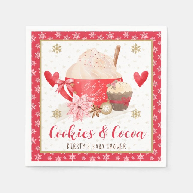 Red Cookies and Cocoa Baby Shower Napkins (Front)