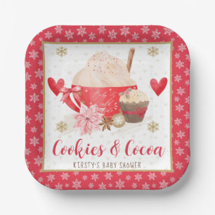 Red Cookies and Cocoa Baby Shower Paper Plates