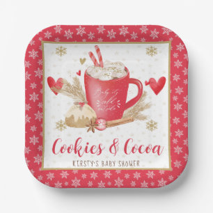 Red Cookies and Cocoa Baby Shower Paper Plates