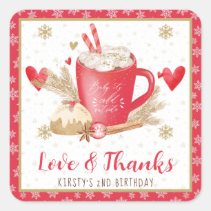 Red Cookies and Cocoa Birthday Square Sticker