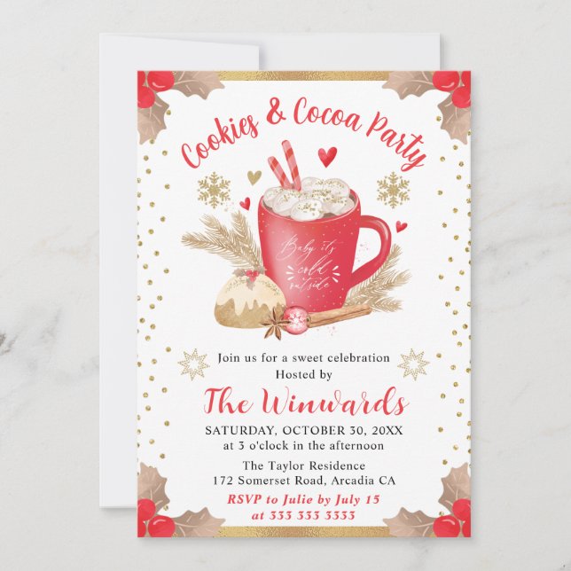 Red Cookies and Cocoa Party Winter Invitation (Front)